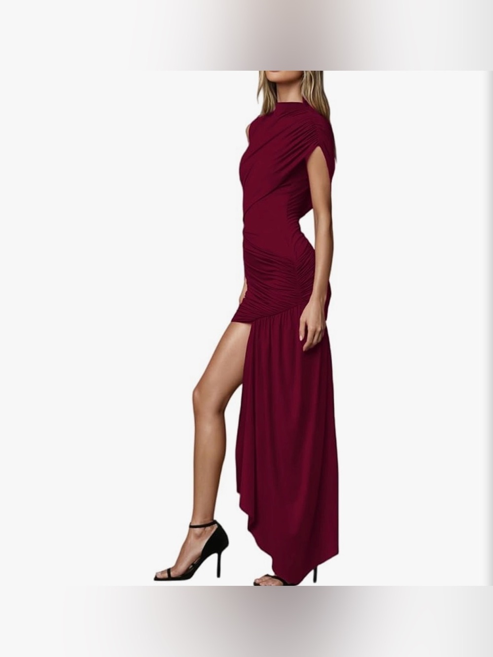 Elegant Burgundy High-Low Ruched Evening Dress
